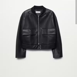Mango Leather-effect bomber jacket